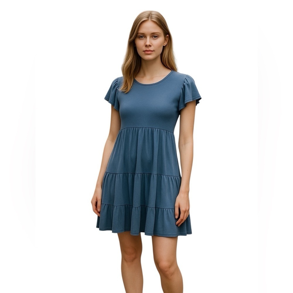 Olivia Rae Blue Flutter Sleeve Tiered Mini Dress